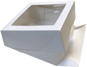 Window pastry box decorated 21x21 cm, H8 cm